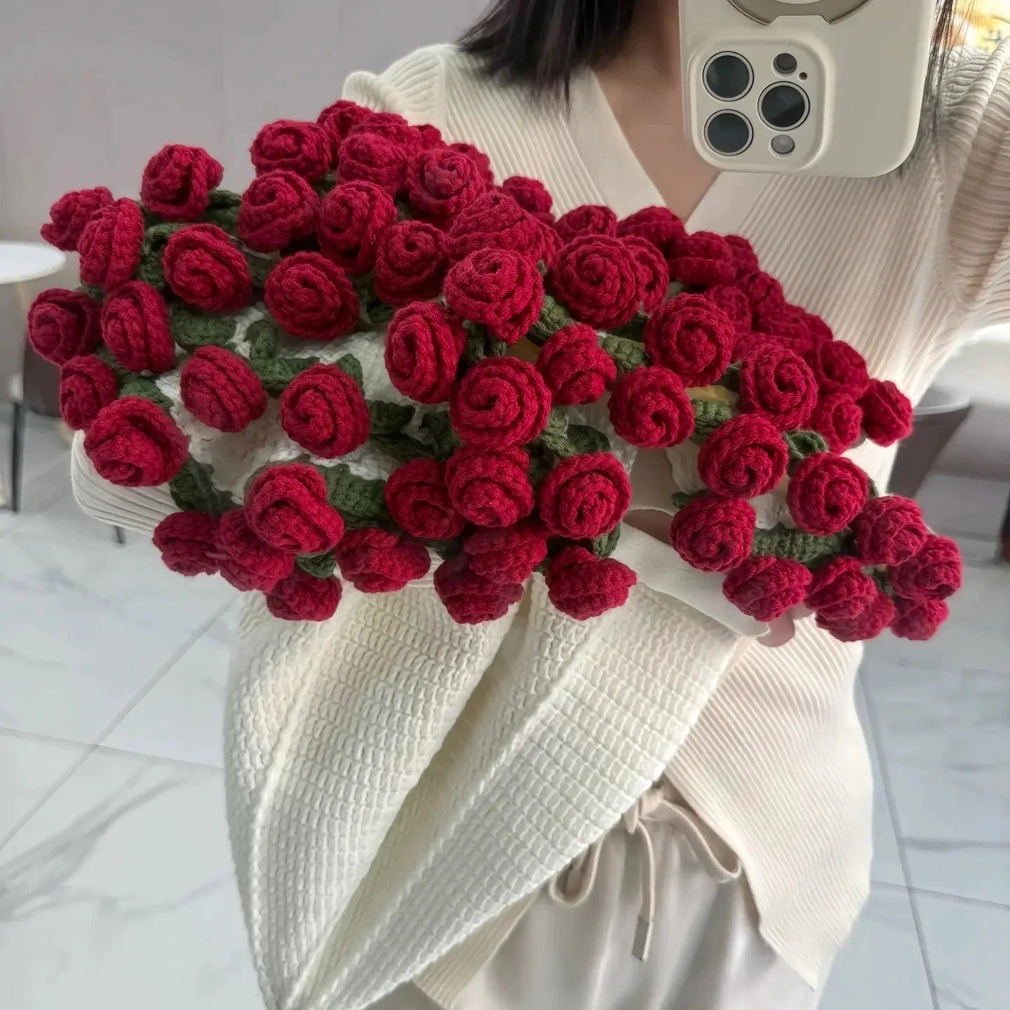 Handmade Crochet Rose Bouquet Blanket (Finished Product)